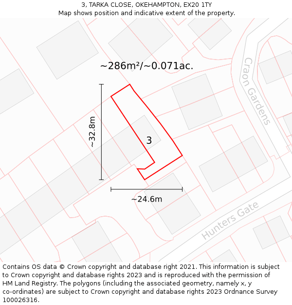 3, TARKA CLOSE, OKEHAMPTON, EX20 1TY: Plot and title map