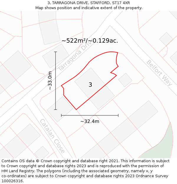 3, TARRAGONA DRIVE, STAFFORD, ST17 4XR: Plot and title map