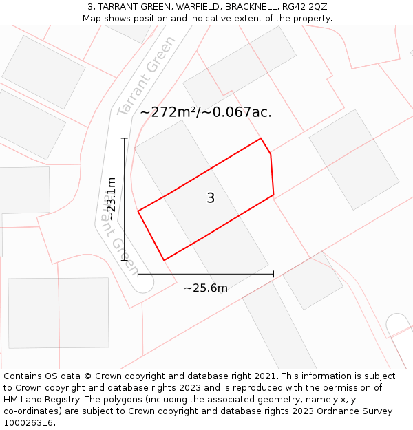 3, TARRANT GREEN, WARFIELD, BRACKNELL, RG42 2QZ: Plot and title map