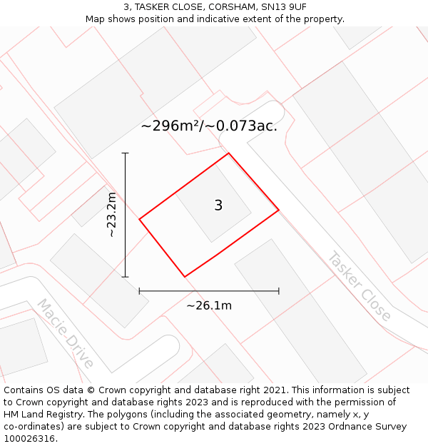 3, TASKER CLOSE, CORSHAM, SN13 9UF: Plot and title map