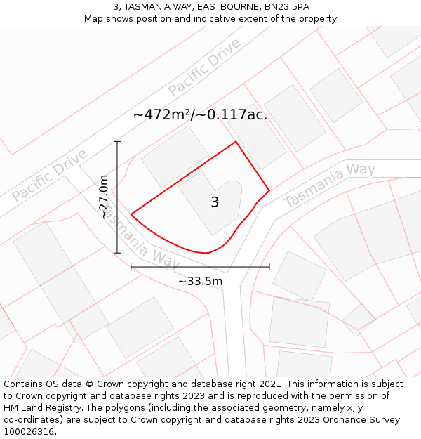 3, TASMANIA WAY, EASTBOURNE, BN23 5PA: Plot and title map