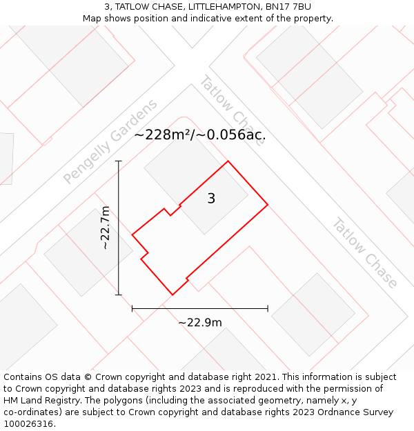 3, TATLOW CHASE, LITTLEHAMPTON, BN17 7BU: Plot and title map