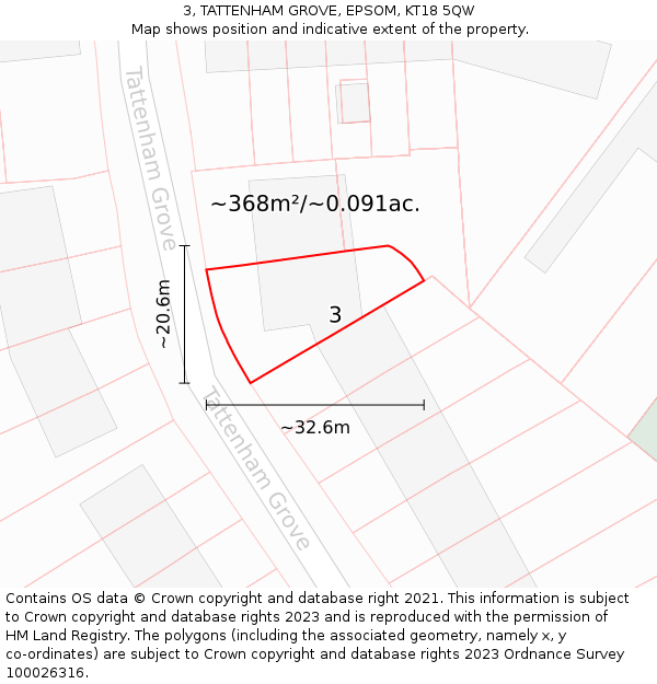 3, TATTENHAM GROVE, EPSOM, KT18 5QW: Plot and title map