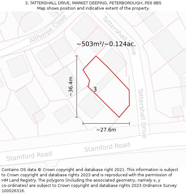 3, TATTERSHALL DRIVE, MARKET DEEPING, PETERBOROUGH, PE6 8BS: Plot and title map