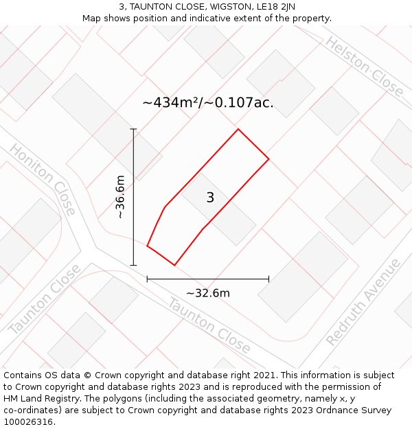 3, TAUNTON CLOSE, WIGSTON, LE18 2JN: Plot and title map