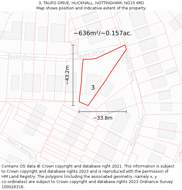 3, TAUPO DRIVE, HUCKNALL, NOTTINGHAM, NG15 6RD: Plot and title map