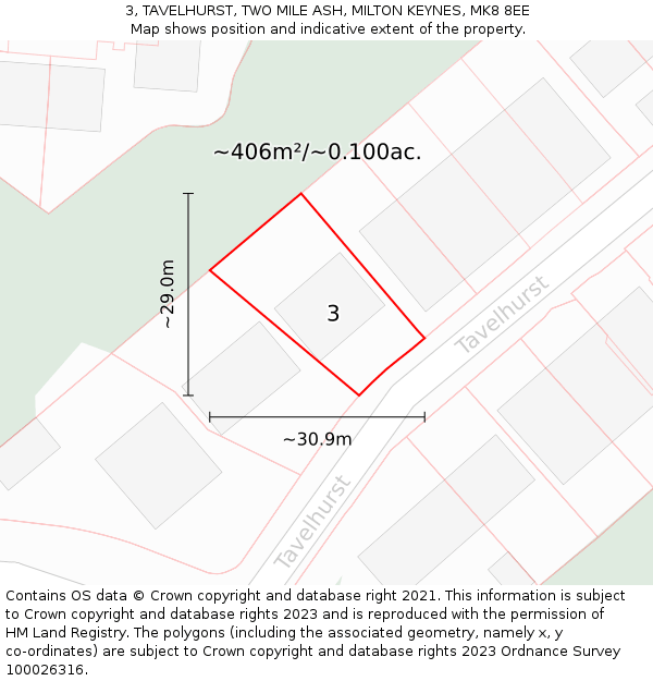 3, TAVELHURST, TWO MILE ASH, MILTON KEYNES, MK8 8EE: Plot and title map