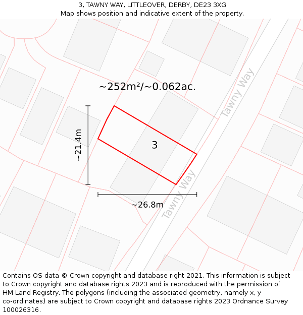 3, TAWNY WAY, LITTLEOVER, DERBY, DE23 3XG: Plot and title map
