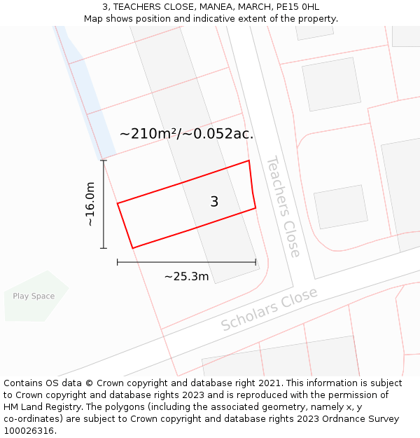 3, TEACHERS CLOSE, MANEA, MARCH, PE15 0HL: Plot and title map