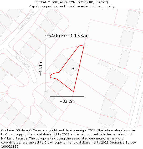 3, TEAL CLOSE, AUGHTON, ORMSKIRK, L39 5QQ: Plot and title map