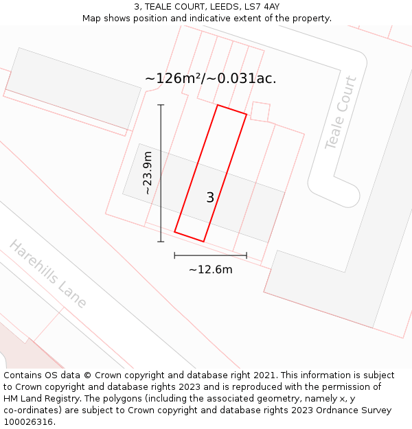 3, TEALE COURT, LEEDS, LS7 4AY: Plot and title map