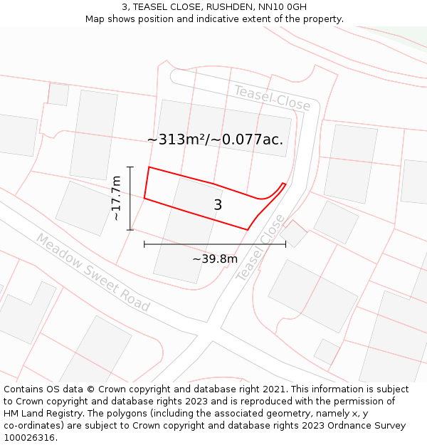 3, TEASEL CLOSE, RUSHDEN, NN10 0GH: Plot and title map