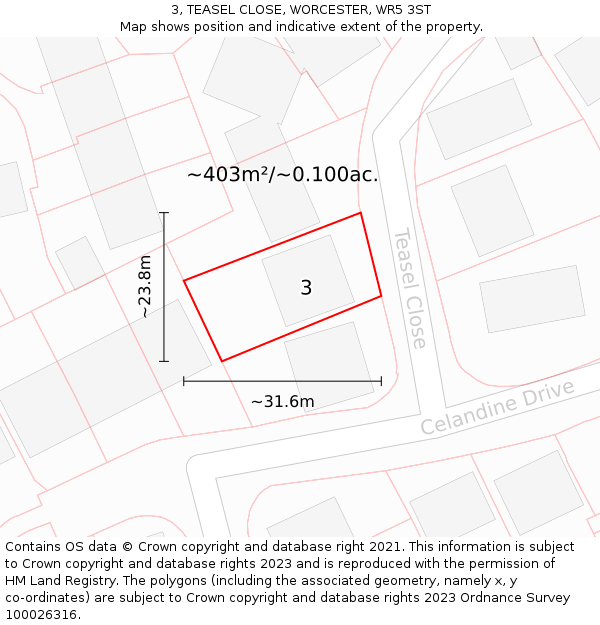 3, TEASEL CLOSE, WORCESTER, WR5 3ST: Plot and title map