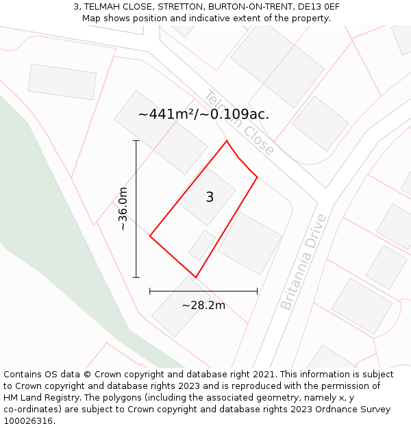 3, TELMAH CLOSE, STRETTON, BURTON-ON-TRENT, DE13 0EF: Plot and title map