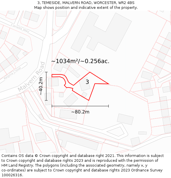 3, TEMESIDE, MALVERN ROAD, WORCESTER, WR2 4BS: Plot and title map