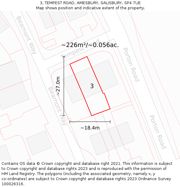 3, TEMPEST ROAD, AMESBURY, SALISBURY, SP4 7UE: Plot and title map
