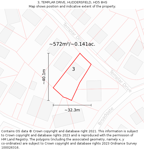 3, TEMPLAR DRIVE, HUDDERSFIELD, HD5 8HS: Plot and title map