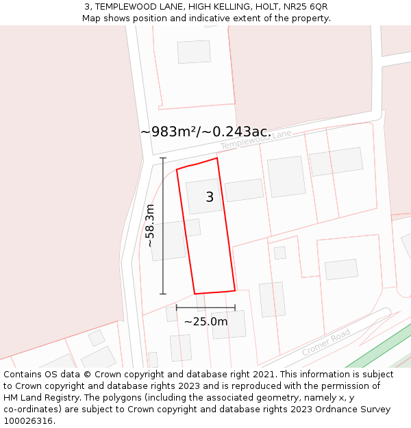 3, TEMPLEWOOD LANE, HIGH KELLING, HOLT, NR25 6QR: Plot and title map