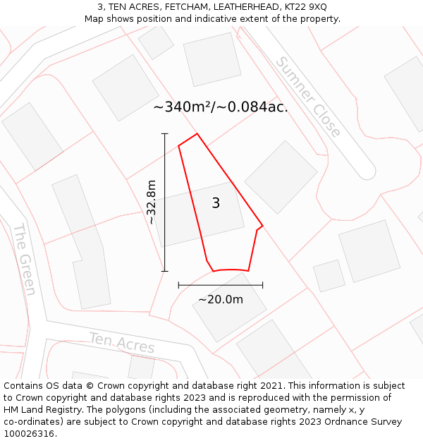 3, TEN ACRES, FETCHAM, LEATHERHEAD, KT22 9XQ: Plot and title map