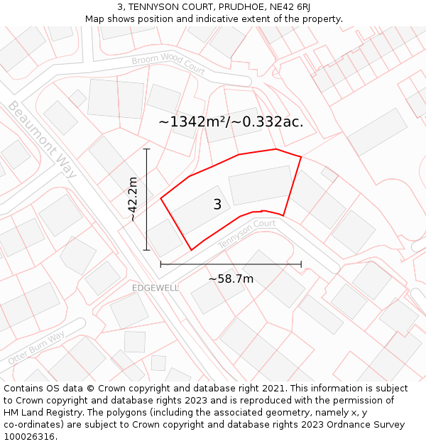 3, TENNYSON COURT, PRUDHOE, NE42 6RJ: Plot and title map