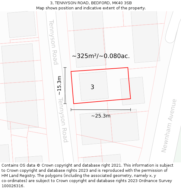 3, TENNYSON ROAD, BEDFORD, MK40 3SB: Plot and title map