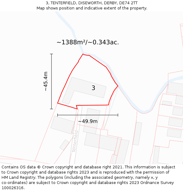 3, TENTERFIELD, DISEWORTH, DERBY, DE74 2TT: Plot and title map