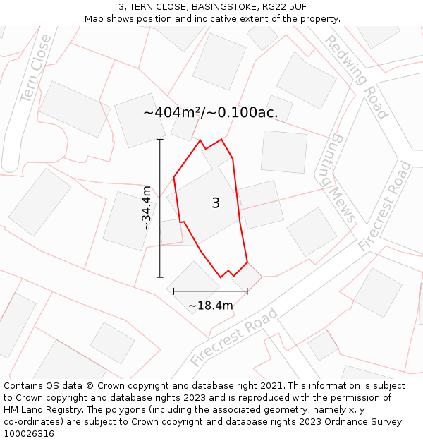 3, TERN CLOSE, BASINGSTOKE, RG22 5UF: Plot and title map