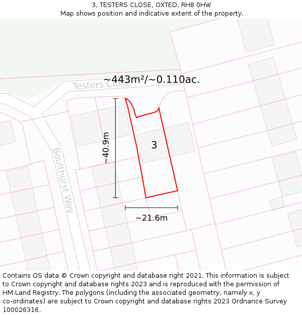 3, TESTERS CLOSE, OXTED, RH8 0HW: Plot and title map