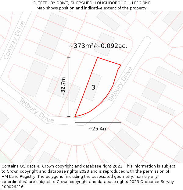 3, TETBURY DRIVE, SHEPSHED, LOUGHBOROUGH, LE12 9NF: Plot and title map