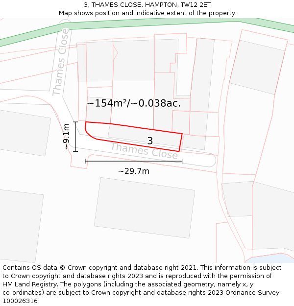 3, THAMES CLOSE, HAMPTON, TW12 2ET: Plot and title map