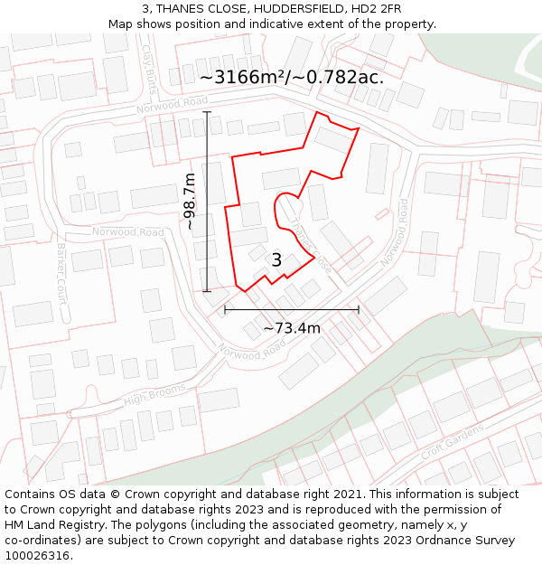 3, THANES CLOSE, HUDDERSFIELD, HD2 2FR: Plot and title map