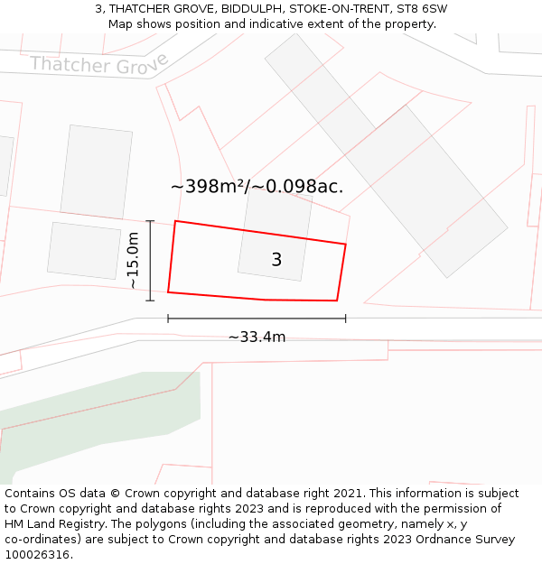 3, THATCHER GROVE, BIDDULPH, STOKE-ON-TRENT, ST8 6SW: Plot and title map