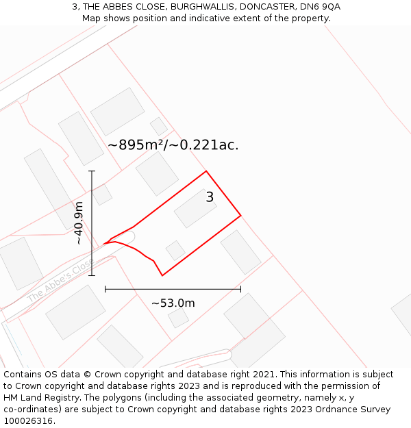 3, THE ABBES CLOSE, BURGHWALLIS, DONCASTER, DN6 9QA: Plot and title map