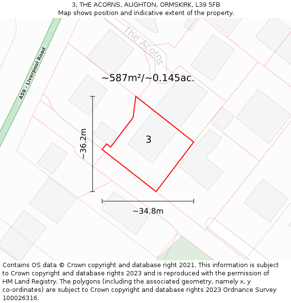 3, THE ACORNS, AUGHTON, ORMSKIRK, L39 5FB: Plot and title map