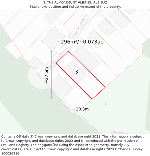 3, THE ALMONDS, ST ALBANS, AL1 1UZ: Plot and title map