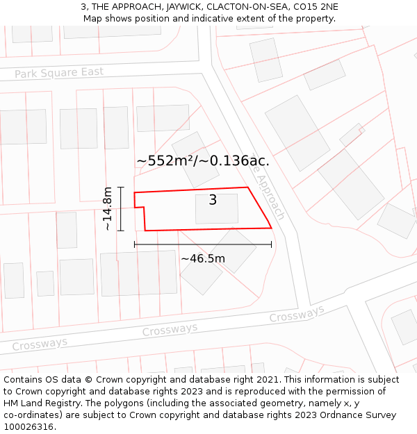 3, THE APPROACH, JAYWICK, CLACTON-ON-SEA, CO15 2NE: Plot and title map