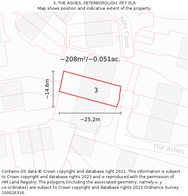 3, THE ASHES, PETERBOROUGH, PE7 0LA: Plot and title map