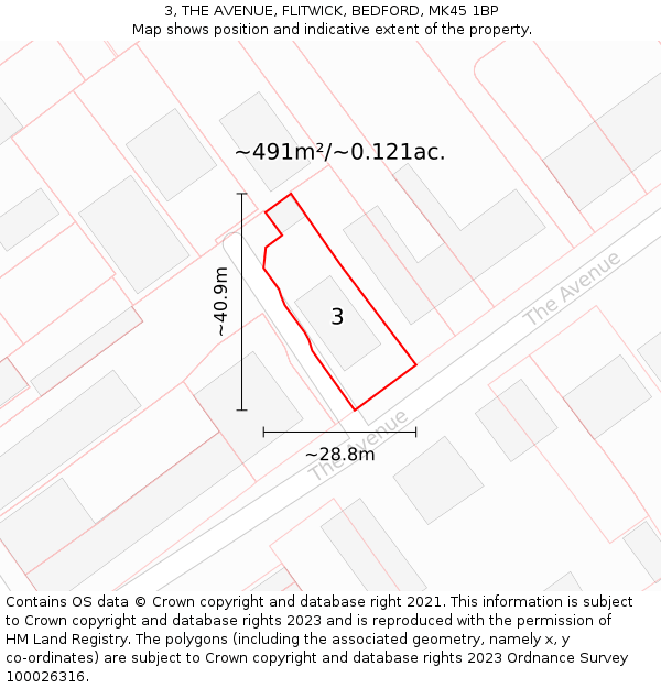 3, THE AVENUE, FLITWICK, BEDFORD, MK45 1BP: Plot and title map