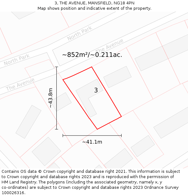 3, THE AVENUE, MANSFIELD, NG18 4PN: Plot and title map