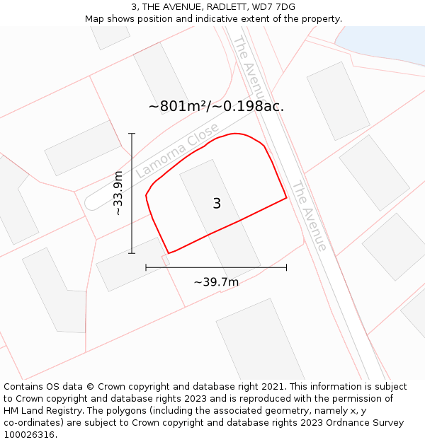 3, THE AVENUE, RADLETT, WD7 7DG: Plot and title map