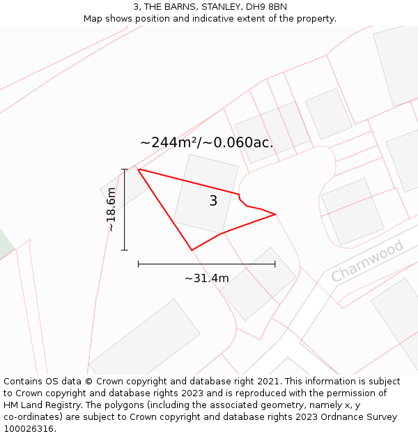 3, THE BARNS, STANLEY, DH9 8BN: Plot and title map