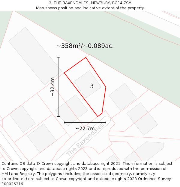 3, THE BAXENDALES, NEWBURY, RG14 7SA: Plot and title map
