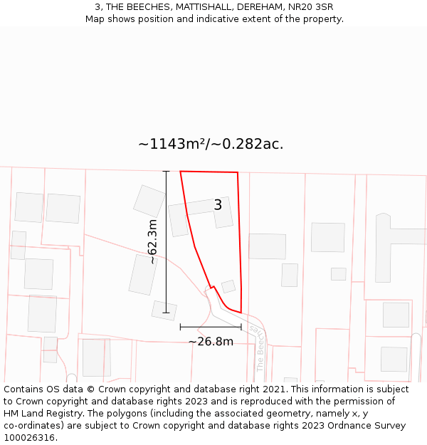 3, THE BEECHES, MATTISHALL, DEREHAM, NR20 3SR: Plot and title map