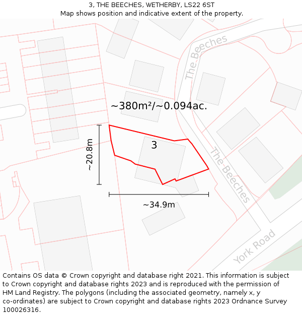 3, THE BEECHES, WETHERBY, LS22 6ST: Plot and title map
