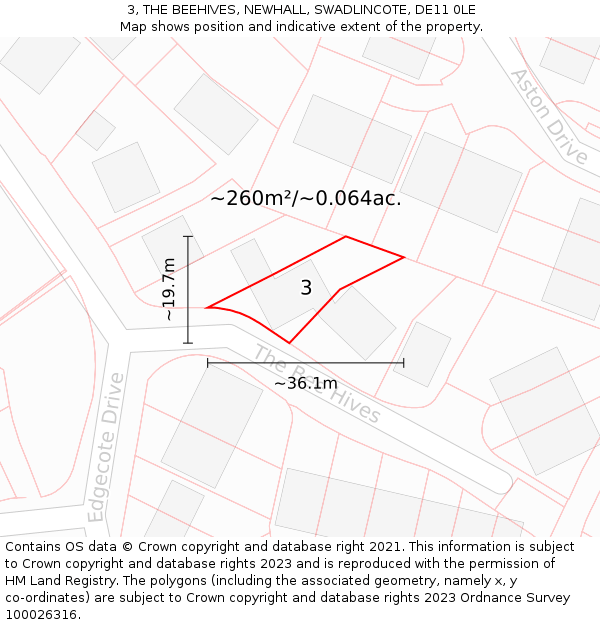 3, THE BEEHIVES, NEWHALL, SWADLINCOTE, DE11 0LE: Plot and title map