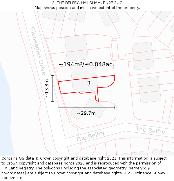 3, THE BELFRY, HAILSHAM, BN27 3UG: Plot and title map