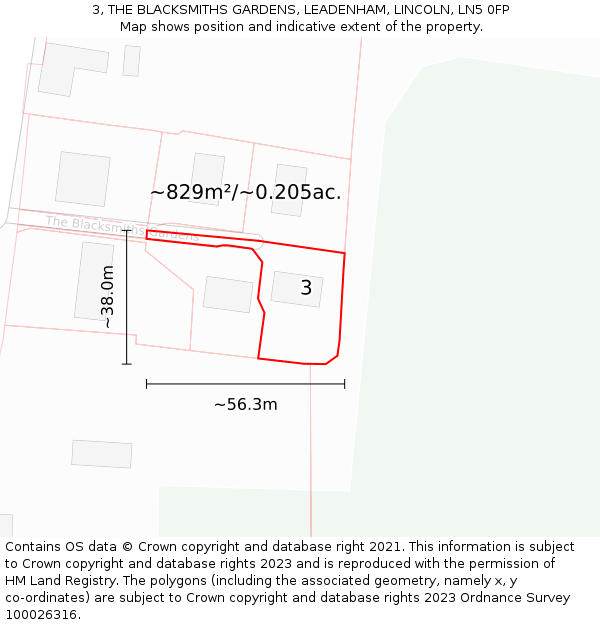 3, THE BLACKSMITHS GARDENS, LEADENHAM, LINCOLN, LN5 0FP: Plot and title map