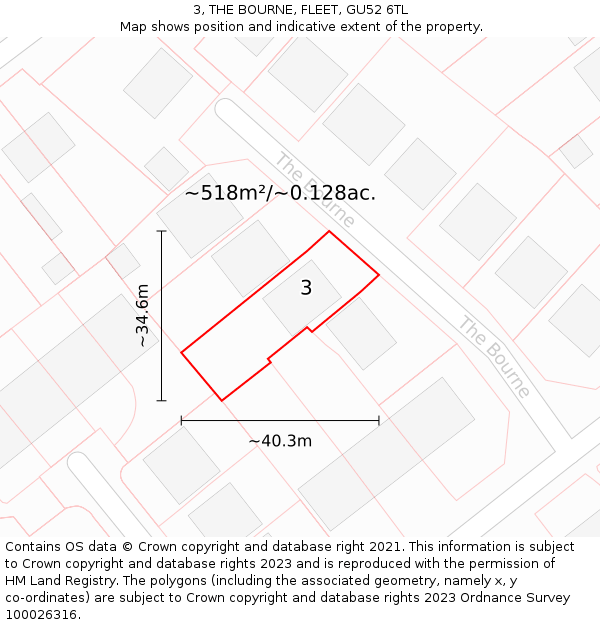 3, THE BOURNE, FLEET, GU52 6TL: Plot and title map