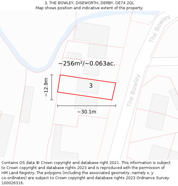 3, THE BOWLEY, DISEWORTH, DERBY, DE74 2QL: Plot and title map