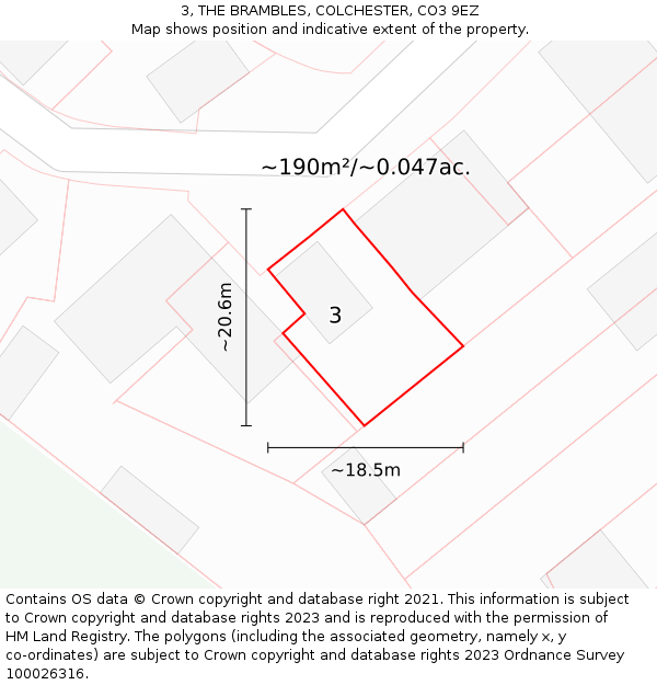 3, THE BRAMBLES, COLCHESTER, CO3 9EZ: Plot and title map